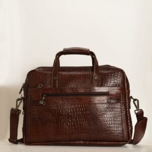 Ma Fierté Brown Croc-Textured Leather Laptop Bag – Brown - Image 5
