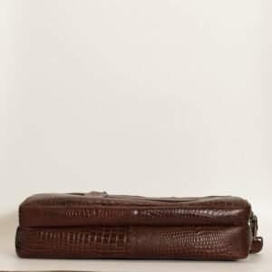 Ma Fierté Brown Croc-Textured Leather Laptop Bag – Brown - Image 4