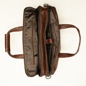 Ma Fierté Brown Croc-Textured Leather Laptop Bag – Brown - Image 3