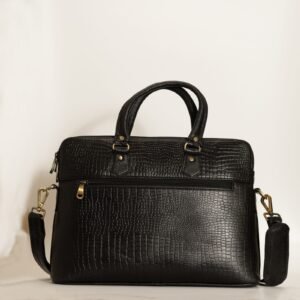 Ma Fierté – Croc-Textured Leather Laptop Bag - Black Edition - Image 5