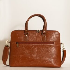 Ma Fierté – Croc-Textured Leather Laptop Bag - Tan Edition - Image 5