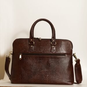 Ma Fierté – Croc-Textured Leather Laptop Bag - Brown Edition - Image 3