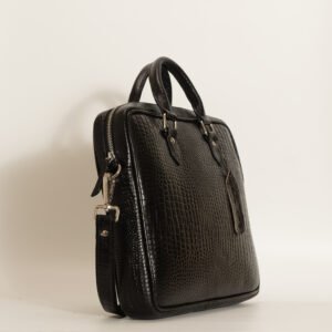Professional Laptop Briefcase - Crocodile Textured Leather in Black - Image 3