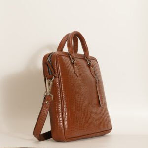 Ma Fierté Professional Laptop Briefcase - Crocodile Textured Leather in Tan - Image 5