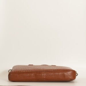 Ma Fierté Professional Laptop Briefcase - Crocodile Textured Leather in Tan - Image 4