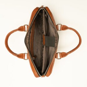 Ma Fierté Professional Laptop Briefcase - Crocodile Textured Leather in Tan - Image 3