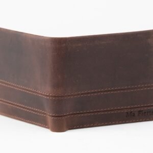 Ma Fierté Genuine Leather Bi-Fold Wallet – Rustic Brown with Dual Stitch Design - Image 4