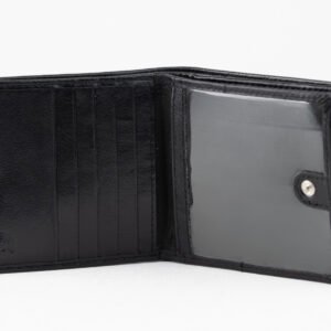 Classic Black Leather Wallet with Gloss Finish & Coin Pocket - Image 3