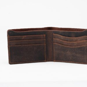 Ma Fierté Vintage Rustic Brown Leather Wallet – Distressed Finish with Contrast Stitching - Image 3