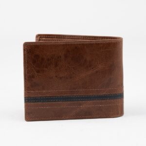 Classic Tan Bi-Fold Leather Wallet with Contrast Strap Design - Image 3