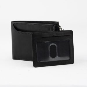 Premium Black Leather Bifold Wallet with Removable Card Holder and Zipper Coin Pocket - Image 3