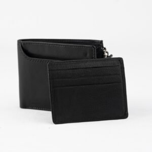 Premium Black Leather Bifold Wallet with Removable Card Holder and Zipper Coin Pocket - Image 4