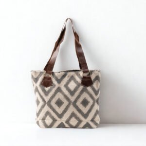 Ma Fierté Artisan Collection Handwoven Canvas Tote Bag - Ash Diamond Weave - Image 3
