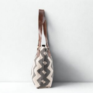 Ma Fierté Artisan Collection Handwoven Canvas Tote Bag - Grey Tribal Stripes - Image 3