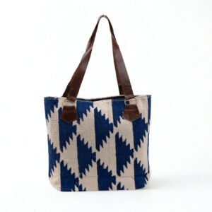 Ma Fierté Artisan Collection Handwoven Canvas Tote Bag - Indigo Tribal Stripes - Image 3