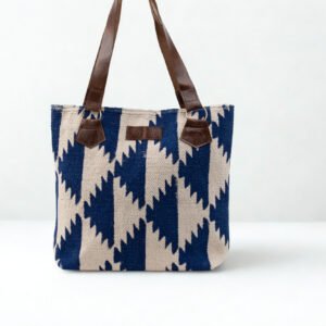 Ma Fierté Artisan Collection Handwoven Canvas Tote Bag - Indigo Tribal Stripes - Image 1