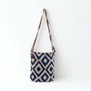 Ma Fierté Unisex Artisan Messenger Bag – Handwoven Cotton & Leather Strap - Image 3