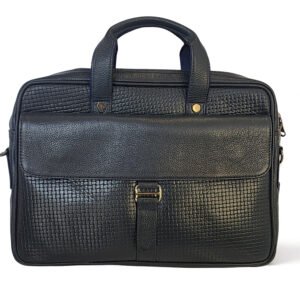 Ma Fierté Genuine Leather Laptop & Office Bag – Dark Blue - Image 3