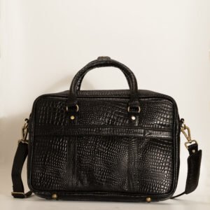 Ma Fierté – Croc-Textured Premium Leather Laptop Bag - Black - Image 5
