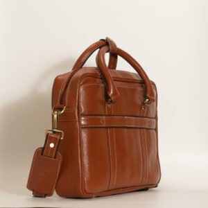 Premium Tan Leather Laptop Bag - Image 3