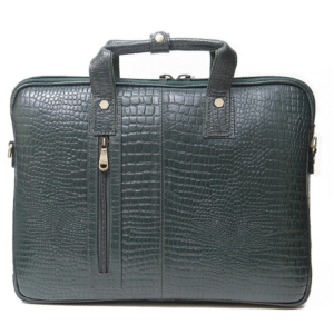 Ma Fierté Croc-Textured Leather Laptop Bag – Green Edition - Image 4