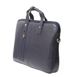Ma Fierté Croc-Textured Leather Laptop Bag – Blue Edition - Image 3