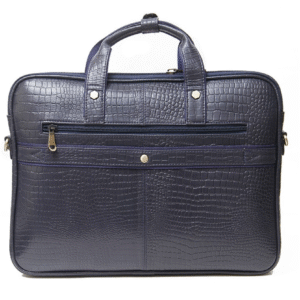 Ma Fierté Croc-Textured Leather Laptop Bag – Blue Edition - Image 4