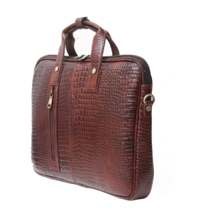 Ma Fierté Croc-Textured Leather Laptop Bag – Brown Edition - Image 3