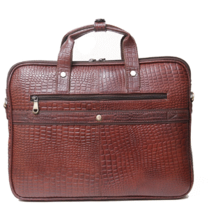 Ma Fierté Croc-Textured Leather Laptop Bag – Brown Edition - Image 4