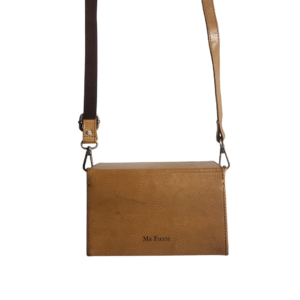 Ma Fierté Yellow Ochre Petal Carved Wood and Leather Crossbody Bag - Image 4