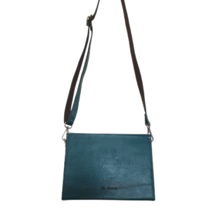 Teal Leather and Natural Wood Crossbody Bag - Image 4