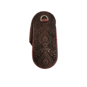 Brown Ornamental Laser-Carved Calf Leather & Hand-Carved Teak Wood Side Bag - Image 3
