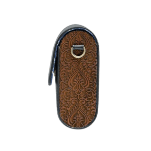 Black Ornamental Laser Carved Leather & Teak Wood Chain Side Bag - Image 3