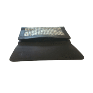 Silver Grid Pattern Black Leather Evening Clutch - Image 3