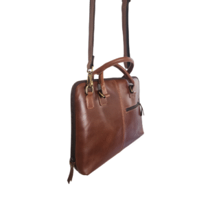 Brown Genuine Cowhide Leather Laptop Briefcase - Image 3