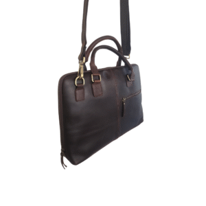 Dark Brown Genuine Cowhide Leather Laptop Briefcase - Image 3
