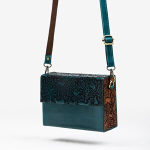 Ma Fierté Crossbody Bag for Women (Carved Wood & Leather) Deep Teal - Image 2