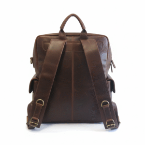 Handcrafted Dark Brown Multi-Pocket Leather Backpack - Image 3
