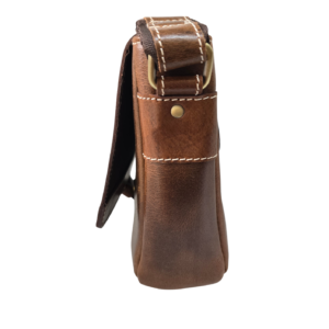 Vintage Distressed Brown Leather Compact Crossbody Messenger Bag - Image 3