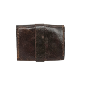Handcrafted Distressed Dark Brown Leather Envelope Card Holder Wallet with Brass Snap Closure - Image 4