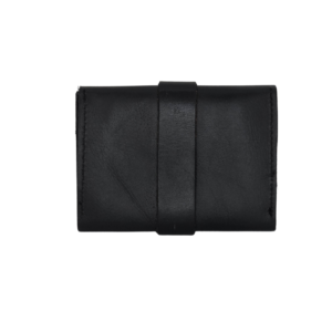 Handcrafted Black Leather Envelope Card Holder Wallet with Snap Closure - Image 5