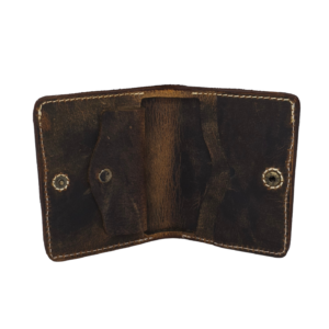 Handcrafted Distressed Dark Brown Leather Snap-Closure Vertical Wallet - Image 3