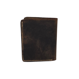 Handcrafted Distressed Dark Brown Leather Snap-Closure Vertical Wallet - Image 4