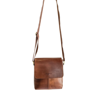 Vintage Distressed Brown Leather Compact Crossbody Messenger Bag - Image 4