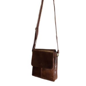 Vintage Distressed Brown Leather Compact Crossbody Messenger Bag - Image 6